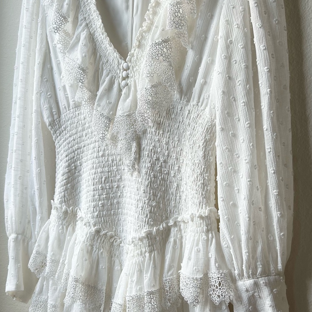 Bardot White Swiss Dot Ruffle Mini Dress - Picture 6 of 15